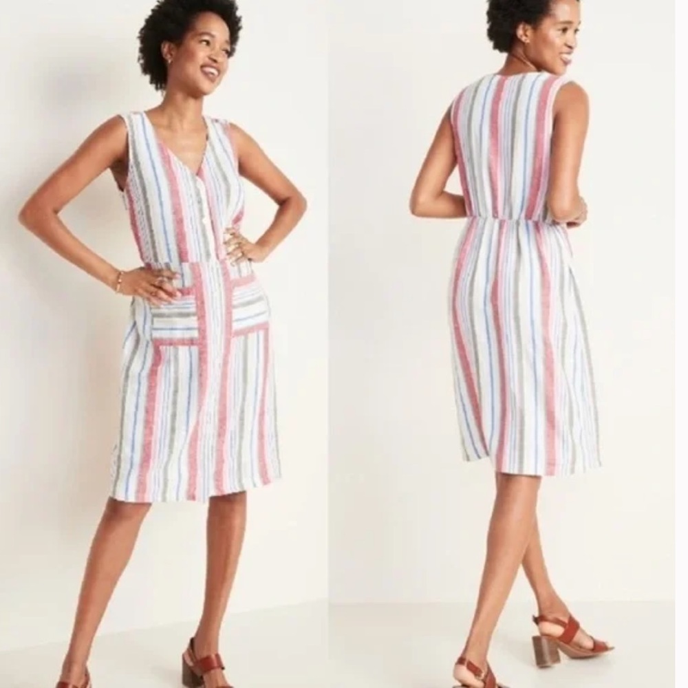 Old Navy Linen Blend Striped MIDI Dress